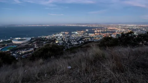 View of Cape Town from the local mountain Signalhill in a wonderful evening atmosphere